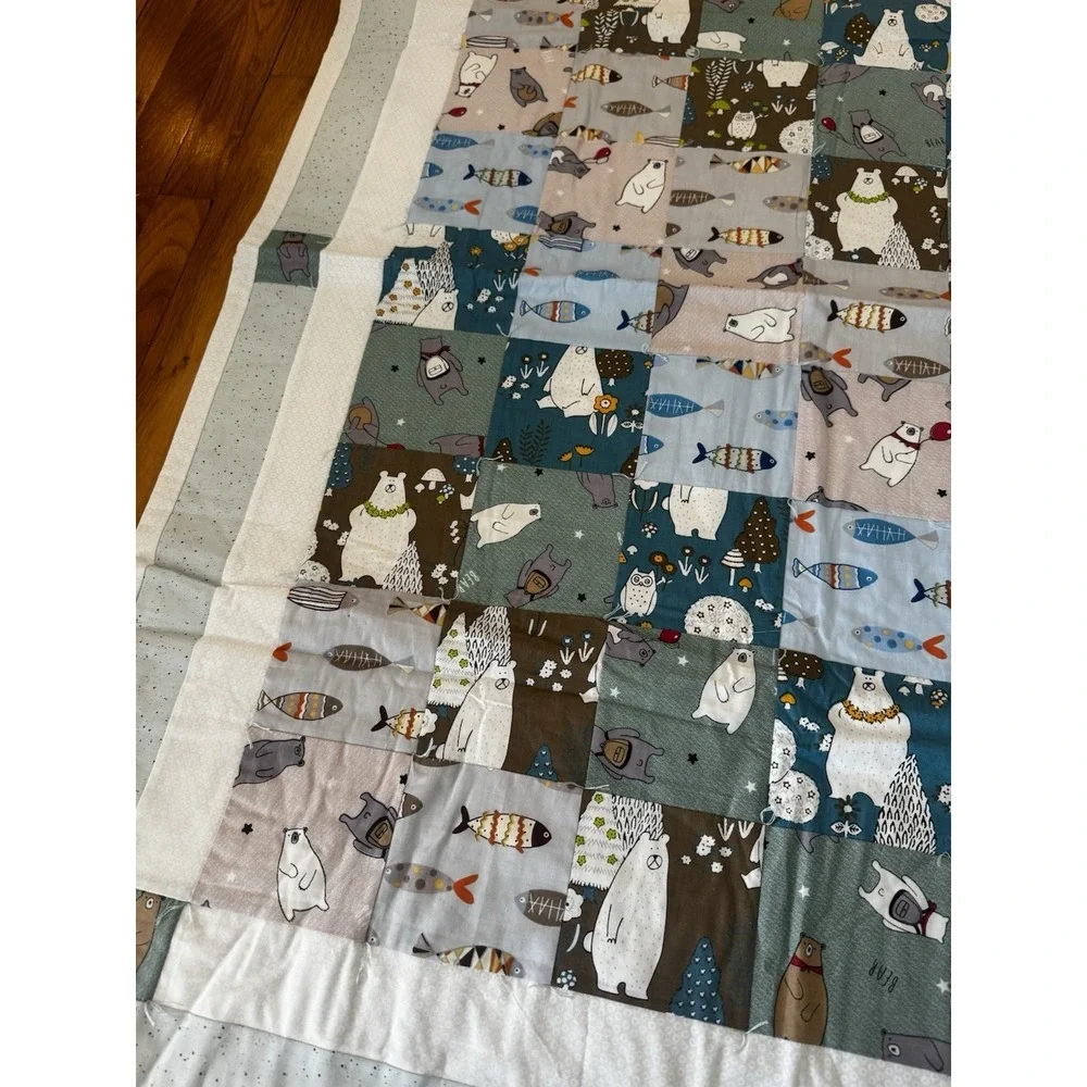 Handmade Bear And‎ Fish Patchwork Baby Boys Quilt Nursery Crib Blanket 37x49